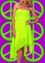 306✪ 80er Jahre Badeau Zipfel Kleid asymmetrisch Neon New Kids Wave Shoez NDW neongelb Gr. 36 - 38