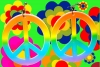 A221 - 70er Jahre Hippie Ohrringe Peace Flower-Power regenbogenfarbig bunt